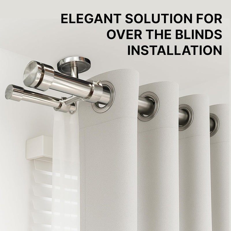 A Key Tech Ceiling Mounted Double Curtain Rod, Heavy Duty Brushed Nickel Double Curtain Rod, Drapery Holder with Three Ceiling Mount Brackets and Installation Hardware Included (Brushed Nickel, 48-84") - Image 2